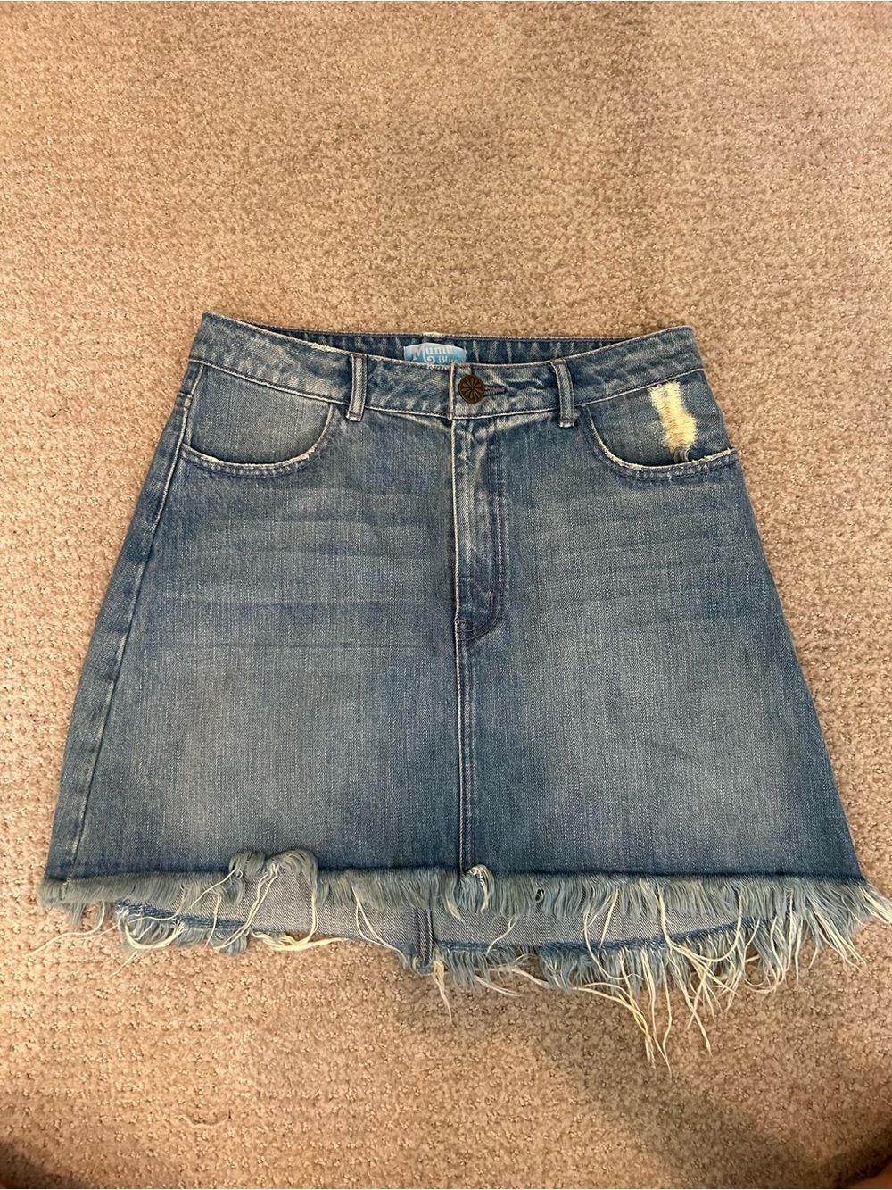 Show Me Your MuMu Light Blue Distressed Denim A-Line Skirt